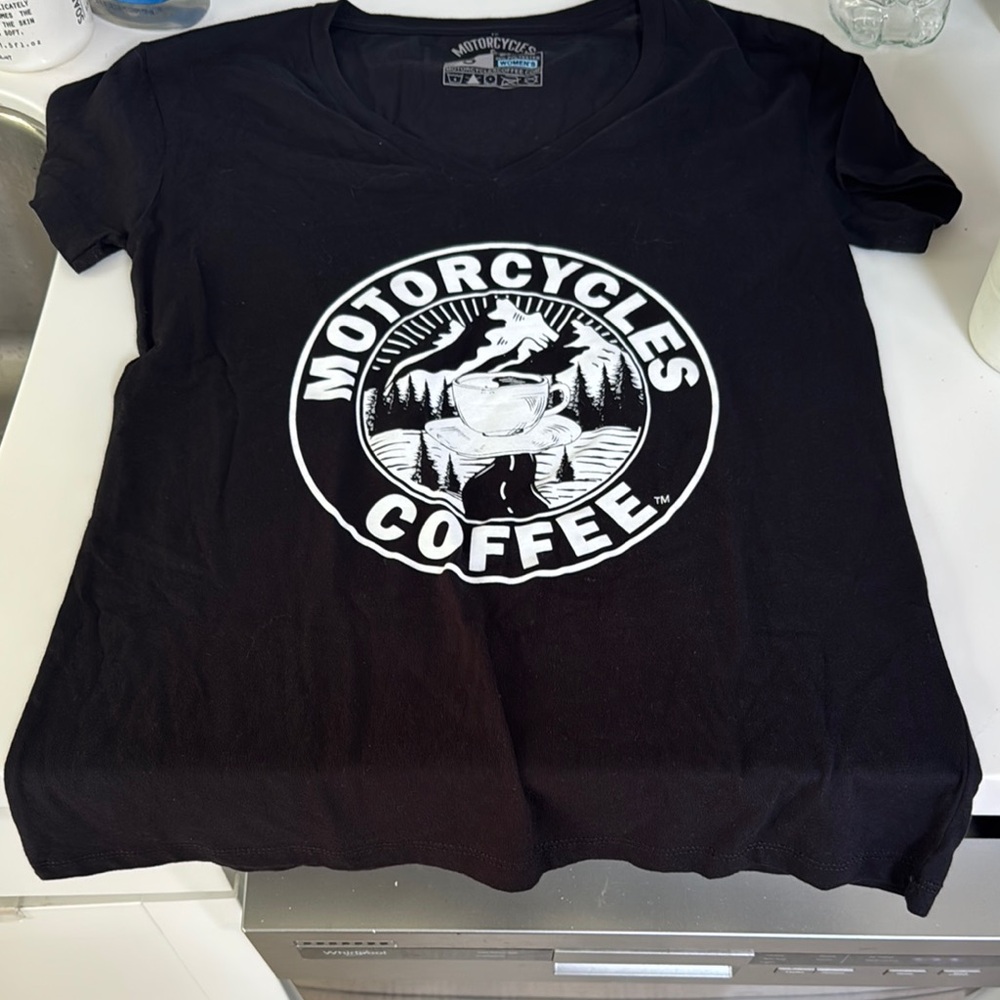 Black Graphic Tee with Motorcycle Coffee Logo